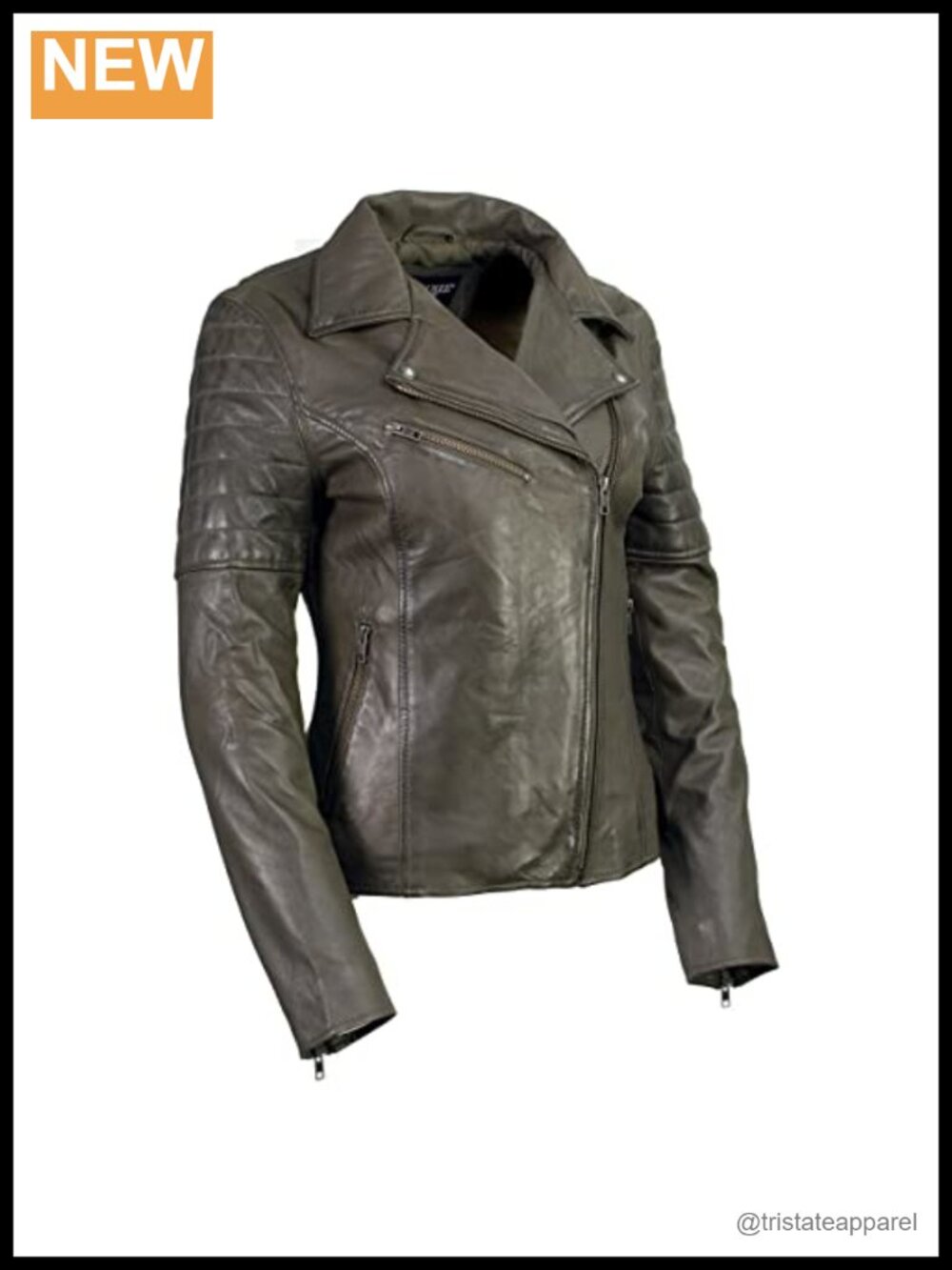 Women's Soft Touch Cowhide Leather Motorcycle Jacket with Zipper Pockets